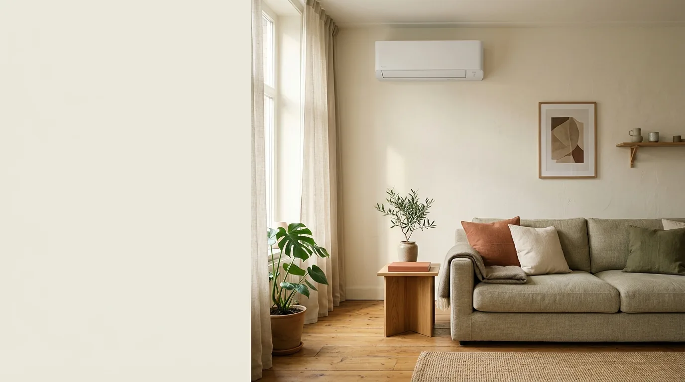 Een stille split-unit airco aan de wand van een woonkamer